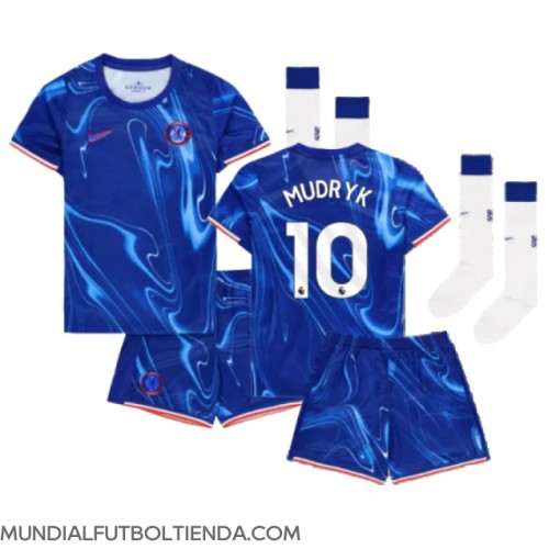 Camiseta Chelsea Mykhailo Mudryk #10 Primera Equipación Replica 2024-25 para niños mangas cortas (+ Pantalones cortos)